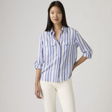 Levi's Elaine Utility Shirt Bold Stripe Cotton Linen Blue