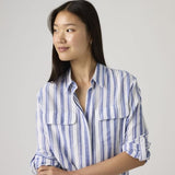Levi's Elaine Utility Shirt Bold Stripe Cotton Linen Blue