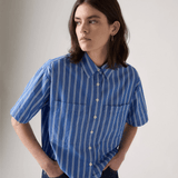 Levi's Harlie Short Sleeve Cropped Shirt Double Dutch Stripe In Nautical Blue