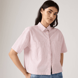 Levi's Harlie Short Sleeve Cropped Shirt Rachel Stripe In Peachskin Pink