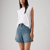 Levi's High Rise Baggy Linen+ Denim Shorts Stop Flaxing Short In Blue
