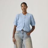 Levi's Pauline Pointelle Short Sleeve Cardigan Glacier Lake Blue
