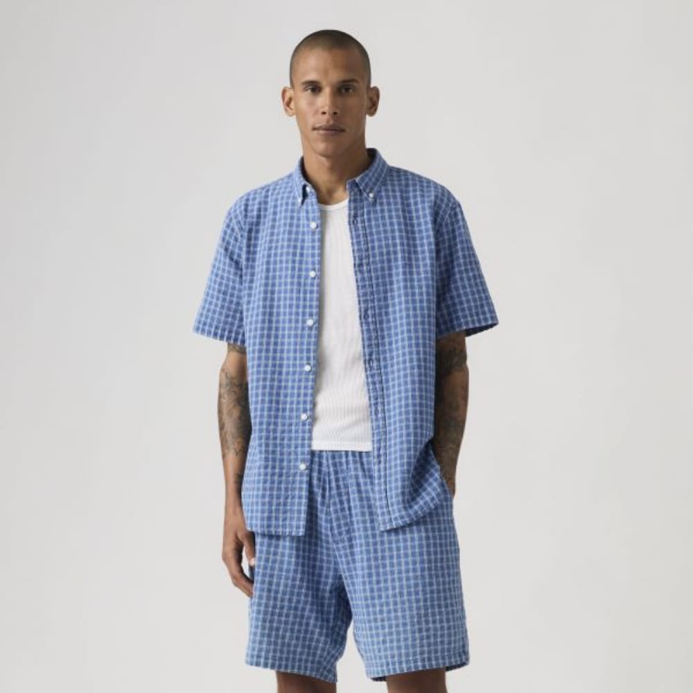 Levi's Short Sleeve Sunset Standard Camp Shirt Ricky Dobby Plaid In Bl
