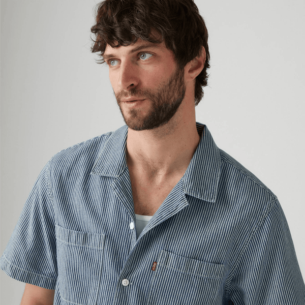 Levi's  Standard Camp Shirt in Mid Wash Stripe Blue