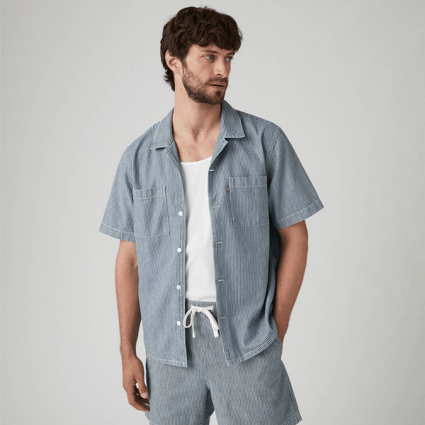 Levi's  Standard Camp Shirt in Mid Wash Stripe Blue