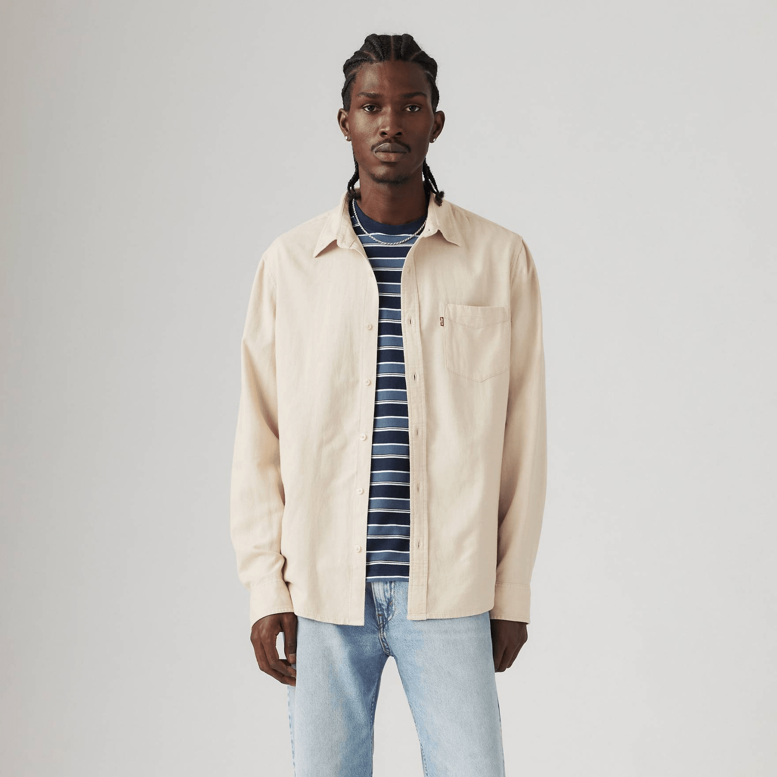 Levi's Sunset Pocket Standard Fit Cotton Linen Shirt in Porridge Cotto