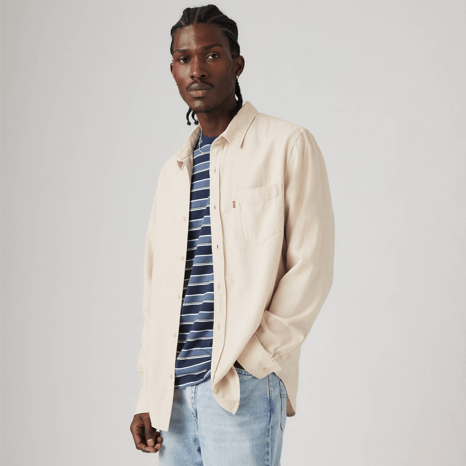 Levi's Sunset Pocket Standard Fit Cotton Linen Shirt in Porridge Cotto