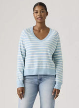 Levi's Supersoft V-neck Pullover Sweater In Parisienne Stripe Glacier Lake