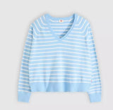 Levi's Supersoft V-neck Pullover Sweater In Parisienne Stripe Glacier Lake