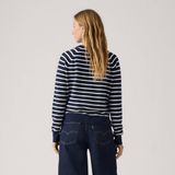 Levi's Supersoft V-neck Pullover Sweater Parisienne Stripe Peacoat In Blue