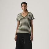 Levi's The Perfect Cotton V-neck in Deep Depth Stripe Green