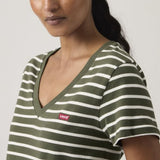 Levi's The Perfect Cotton V-neck in Deep Depth Stripe Green