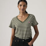 Levi's The Perfect Cotton V-neck in Deep Depth Stripe Green