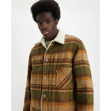 Levi's Type I Sherpa Trucker Jacket in Barold Plaid Winter Moss