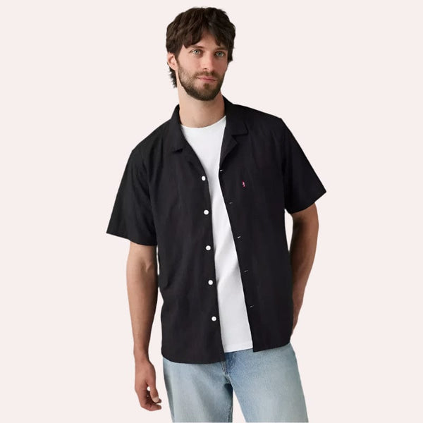 Levis Sunset Camp Shirt Ember Detail Stripe In Jet Black