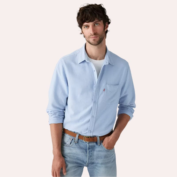 Levis Sunset Pocket Standard Fit Cotton Linen Shirt In Chambray Blue