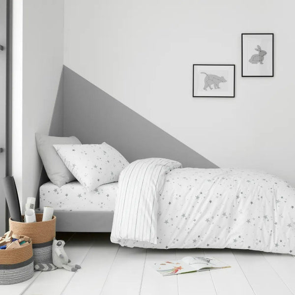 Little Bianca Fine Linens Bedding Stars Cotton Duvet Cover Set with Pillowcase Grey