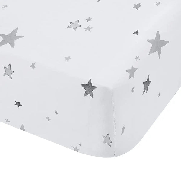 Little Bianca Fine Linens Bedroom Stars Fitted Sheet 15cm Depth Grey