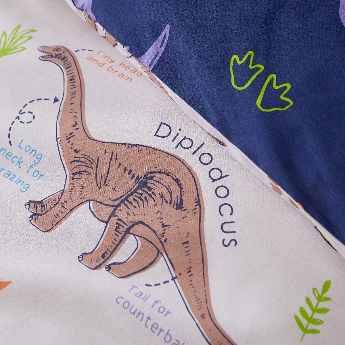 Little Bianca Catherine Lansfield Bedding Prehistoric Dinosaurs Reversible Duvet Cover Set with Pillowcase Natural