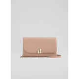 LK Bennett Aria Neutral Nappa Leather Curve Flap Wide Clutch Bag In Trench