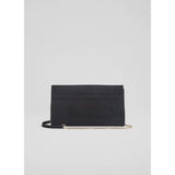 LK Bennett Aria Suede Curve Flap Wide Clutch Bag In Black