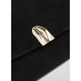 LK Bennett Aria Suede Curve Flap Wide Clutch Bag In Black