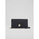 LK Bennett Aria Suede Curve Flap Wide Clutch Bag In Black