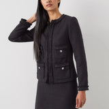 LK Bennett Charlie Black Tweed Recycled Cotton Trim Jacket