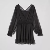 LK Bennett Crinkle Bow Black Dress