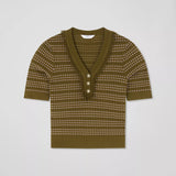 LK Bennett Fran Green Fringed Contrast Ottoman Top