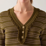 LK Bennett Fran Green Fringed Contrast Ottoman Top