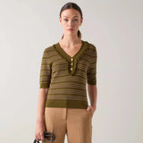 LK Bennett Fran Green Fringed Contrast Ottoman Top