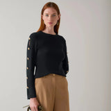 LK Bennett Mirren Midnight Cotton Shank Button Jumper