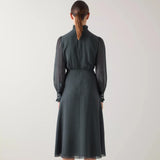 LK Bennett Sadie Midnight Houndstooth Print Georgette Dress in Green/Blue