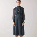 LK Bennett Sadie Midnight Houndstooth Print Georgette Dress in Green/Blue