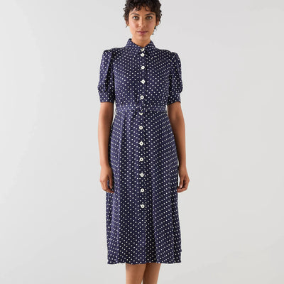 LK Bennett Valerie Spring Navy & Birch Viscose Printed Viscose Shirt Dress With Belt