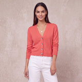 London Cashmere Company Corali Crop Cardigan In Hot Coral