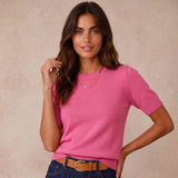 London Cashmere Company Esme Crew Tee In Party Pink