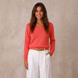 London Cashmere Company Indigo V Neck Jumper Hot Coral