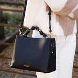 Luella Grey Danielle Beaded Handle Crossbody Tote in Black