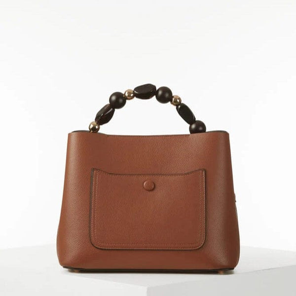 DANIELLE BEADED HANDLE CROSSBODY TOTE - CONKER DANIELLE BEADED HANDLE CROSSBODY TOTE - CONKER