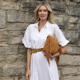 Luella Grey Paloma Suede Fringe Shoulder Bag in Camel