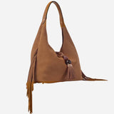 Luella Grey Paloma Suede Fringe Shoulder Bag in Camel