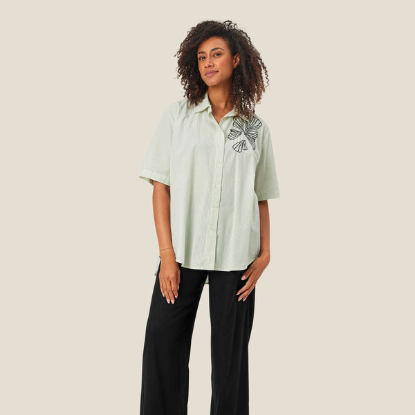 Masai Short-sleeve Stripe Irvine Shirt In Frosty Green