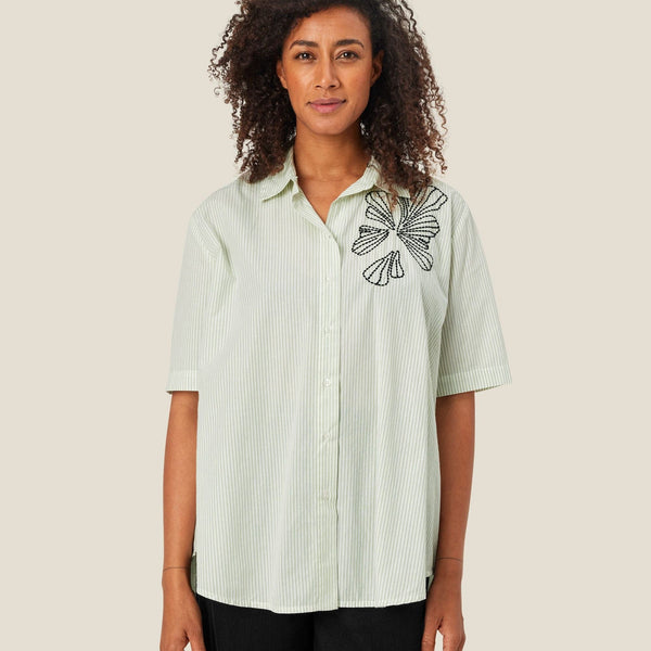 Masai Short-sleeve Stripe Irvine Shirt In Frosty Green