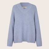Masai Soft Rib Knit V-Neck Sweater In Zen Blue