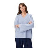 Masai Soft Rib Knit V-Neck Sweater In Zen Blue