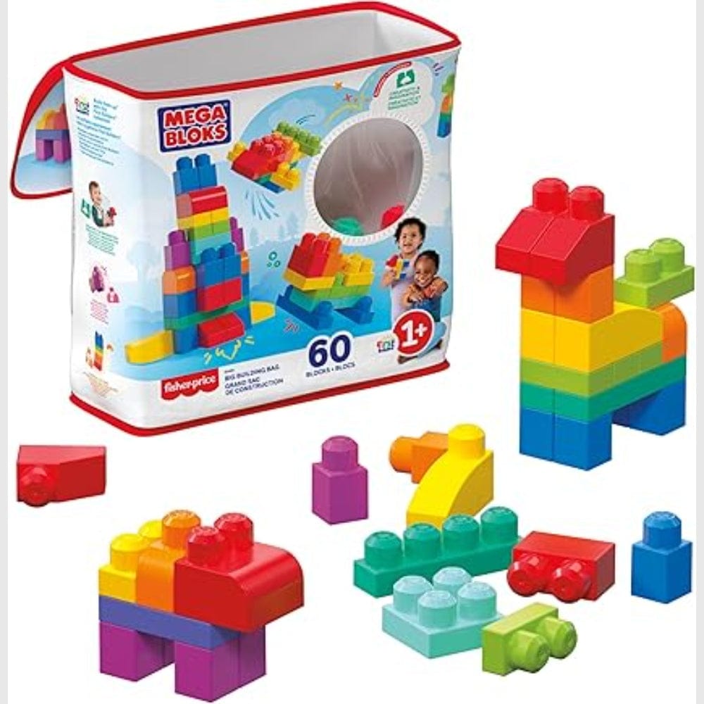 Mega Blocks Container MEGA Bloks Building Blocks Classic Big Building Bag 60 Piece Set