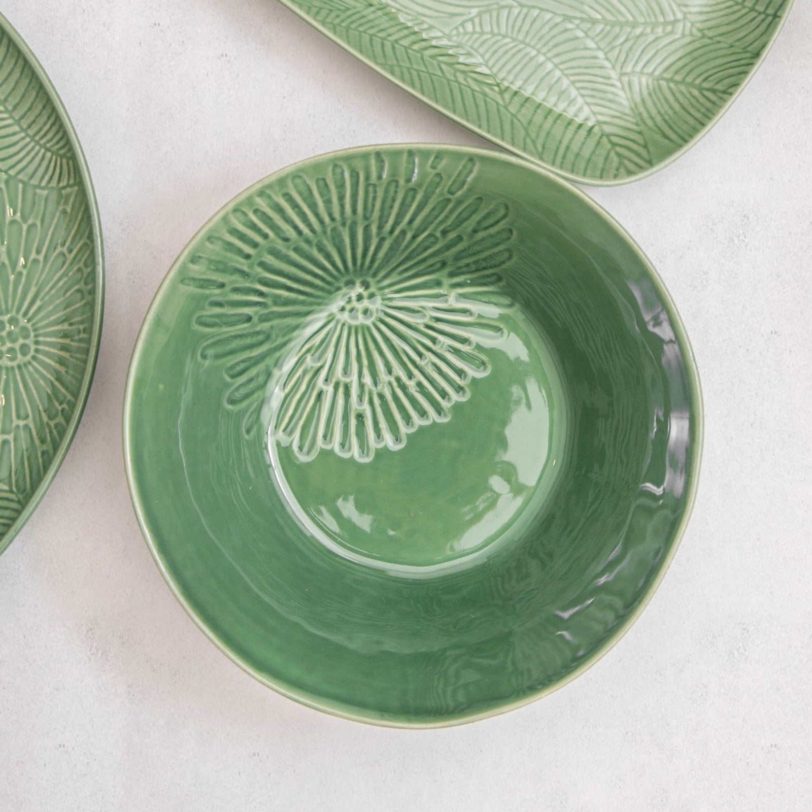 Grand Plateau De Service Panama - Grès Vert Kiwi - 39 X 23 Cm