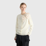 MeiMeij Pure Wool Cardigan With Appliqué Flowers In Sugar Swizzle
